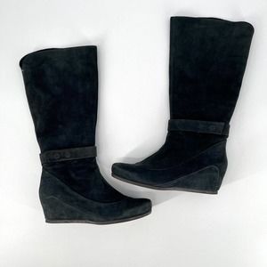 OTBT‎ Yountville Wedge Knee High Boots Shoes Sz 8.5 Gray Suede Leather Side Zip